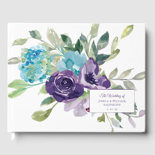Livro De Visitas Casamento Floral de Cor Azul Roxo
