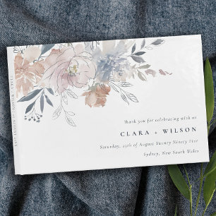 Livro De Visitas Casamento Floral de Cor de Água com Blush Chic