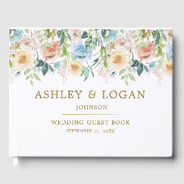 Livro De Visitas Casamento Floral de Cor de Água do Pastel Azul Ele