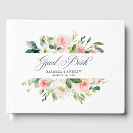 Livro De Visitas Casamento Floral de Cor de Água Rosa Esbranquiçada