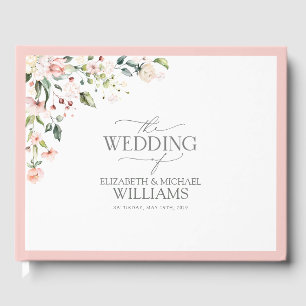 Livro De Visitas Casamento Floral de Cor de Água Rosa Pêssego Ele