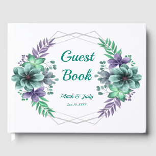 Livro De Visitas Casamento Floral De Cor De Água Verde E Roxo