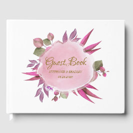 Livro De Visitas Casamento Floral de Dourado Cor de Água Elegante M