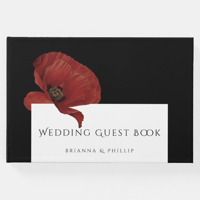 Livro De Visitas Casamento Floral de Elegante Red Poppy (Frente)
