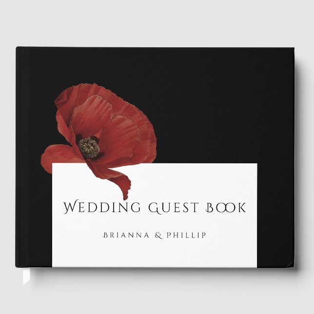 Livro De Visitas Casamento Floral de Elegante Red Poppy (Frente)