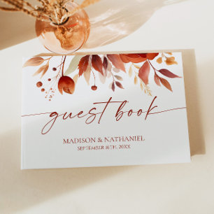 Livro De Visitas Casamento Floral de Flor Burgundy Marrom Enferruja