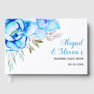 Livro De Visitas Casamento floral de flores aqua azul-aquosa