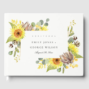 LIVRO DE VISITAS CASAMENTO FLORAL DE GIRASSOL RÚSTICO EUCALIPTO PIN