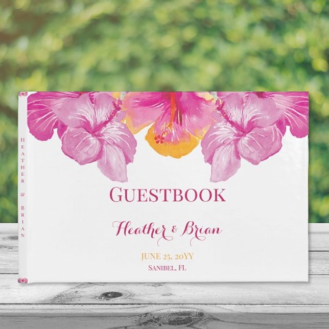 Livro De Visitas Casamento Floral de Hibiscus Brugado (Brushed Hibiscus Floral Wedding Guestbook)