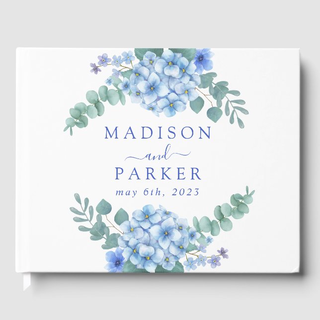 Livro De Visitas Casamento Floral de Hydrangea Azul (Frente)