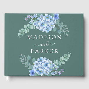 Livro De Visitas Casamento Floral de Hydrangea Azul