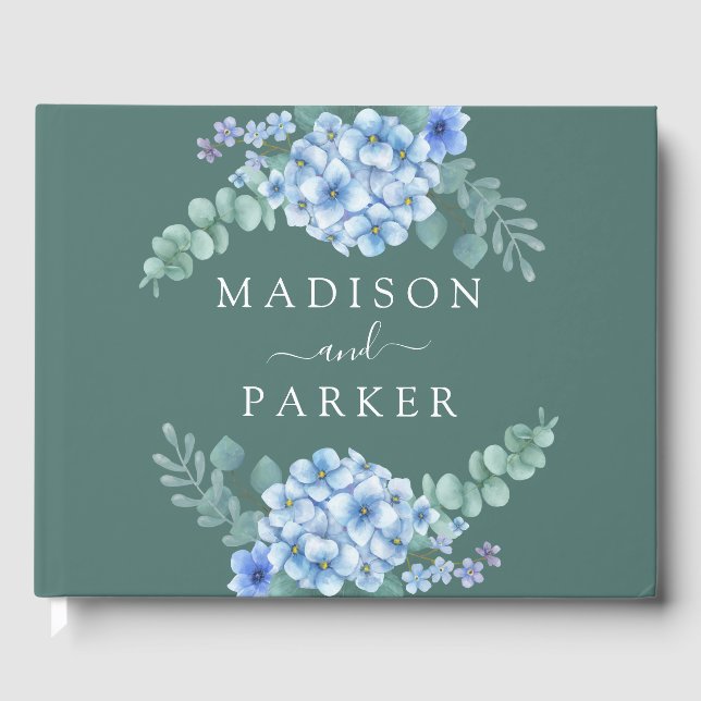 Livro De Visitas Casamento Floral de Hydrangea Azul (Frente)
