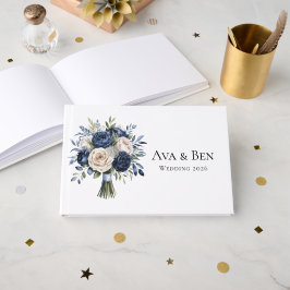 Livro De Visitas Casamento Floral de marinho Azul e Marfim