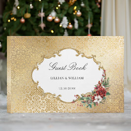 Livro De Visitas Casamento Floral de Natal de Opulência ouro