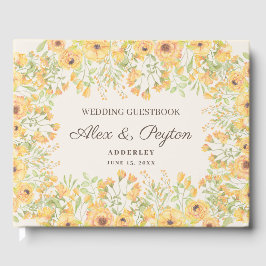 Livro De Visitas Casamento Floral de Pastel Yellow Watercolor