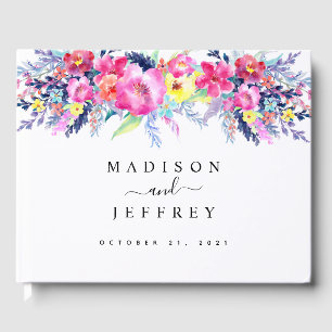 Livro De Visitas Casamento Floral de Primavera Amarelo e Rosa Quent