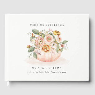 Livro De Visitas Casamento Floral de Pumpkin Branco-Rosa-Rosa-Elega