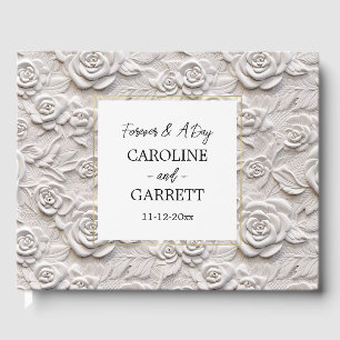 Livro De Visitas Casamento Floral de Rosas de Couro Brancos