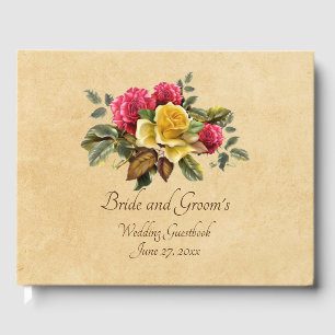 Livro De Visitas Casamento Floral de Rosas Vermelhas e Amarelas
