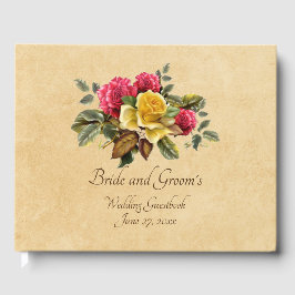 Livro De Visitas Casamento Floral de Rosas Vermelhas e Amarelas Vin