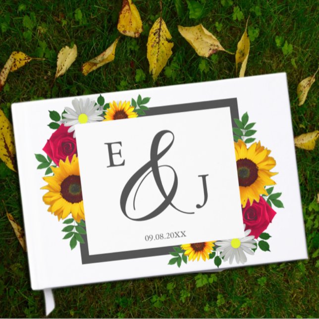 Livro De Visitas Casamento Floral de Sunflower Rosa Daisy Autumn (Criador carregado)