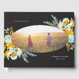 Livro De Visitas casamento floral de turquesa de ouro luxuoso