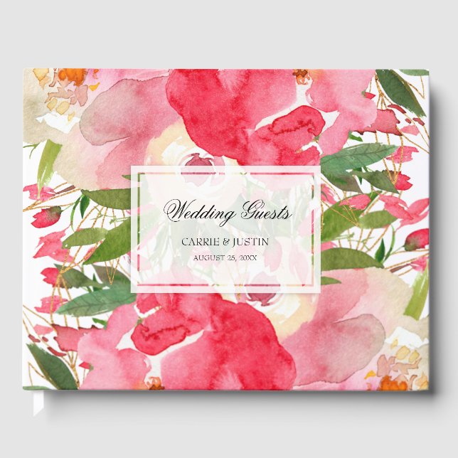 Livro De Visitas Casamento Floral de Watercolor (Frente)