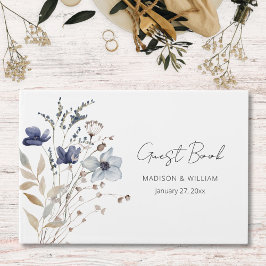 Livro De Visitas Casamento Floral do Buquê Azul-Flor Marinho Elegan