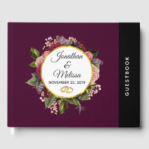 Livro De Visitas Casamento floral do rosa e da Borgonha