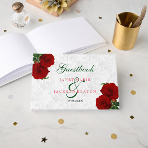 Livro De Visitas Casamento floral do rosa vermelho escuro -