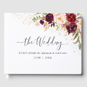 Livro De Visitas Casamento Floral Dourado de Pó