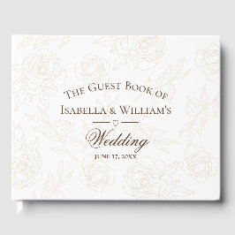 Livro De Visitas Casamento Floral Dourado Elegante