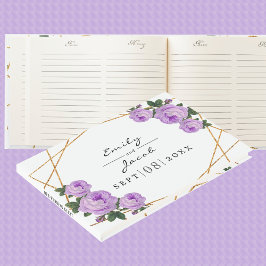 Livro De Visitas Casamento Floral Dourado Elegante Geo Purple