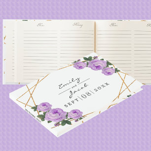 Livro De Visitas Casamento Floral Dourado Elegante Geo Purple