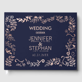 Livro De Visitas Casamento Floral Dourado Rosa Azul Elegante