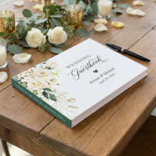 Livro De Visitas Casamento Floral Dourado Rosa Branca Vegetação