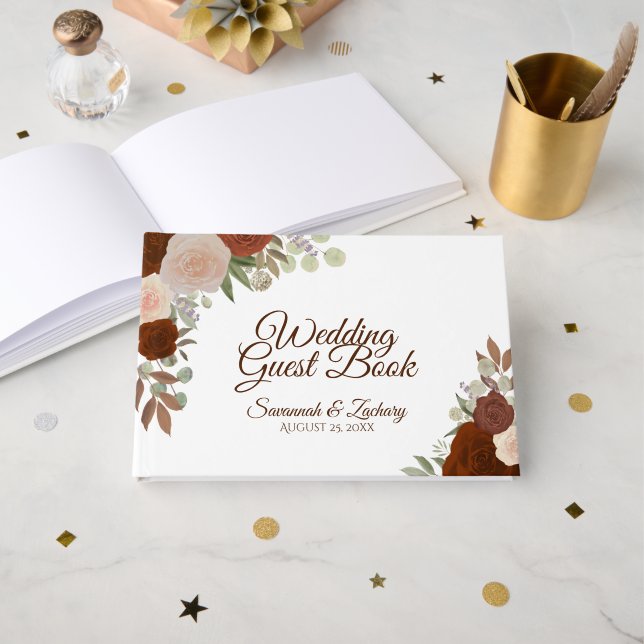 Livro De Visitas Casamento Floral Elegante Boho de Ouferrugem Laran (Frente aberta)