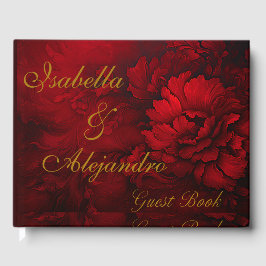 Livro De Visitas Casamento Floral Elegante Burgundy