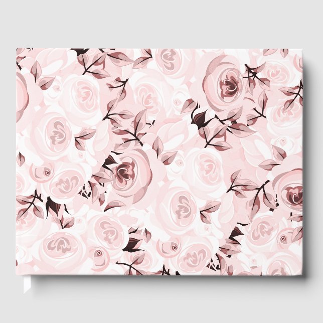 Livro De Visitas Casamento Floral Elegante - Chique Glam Roses Rosa (Frente)