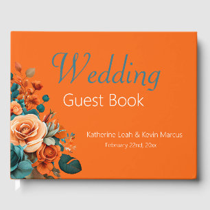 Livro De Visitas Casamento Floral Elegante e Laranja