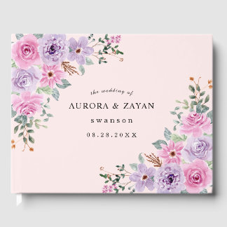 Livro De Visitas Casamento Floral em Aquarela Rosa Elegante