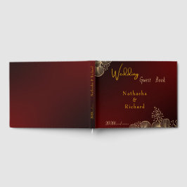 Livro De Visitas Casamento Floral em Borgonha & Dourado à Meia-Noit