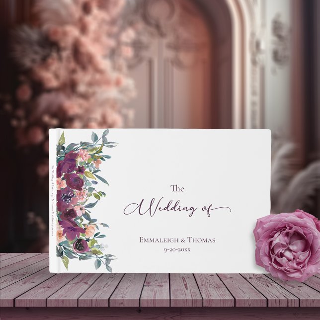 Livro De Visitas Casamento Floral Encantado Púrpura Elegante (Criador carregado)