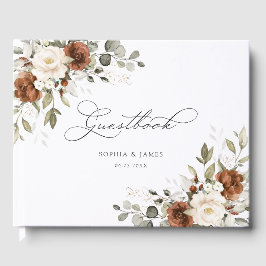 Livro De Visitas Casamento Floral Ferrugem Creme Marfim Verde Outon