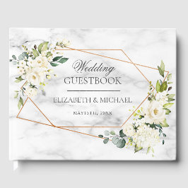 Livro De Visitas Casamento Floral Geométrico de Cobre Marble