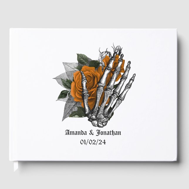 Livro De Visitas Casamento Floral Gótico Laranja (Frente)