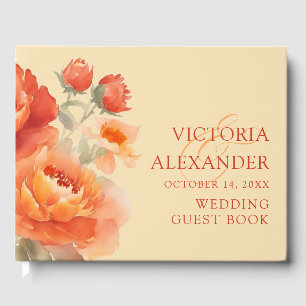 Livro De Visitas Casamento Floral Laranja Queimado