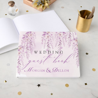 Livro De Visitas Casamento Floral Lavanda Bege Sofisticado
