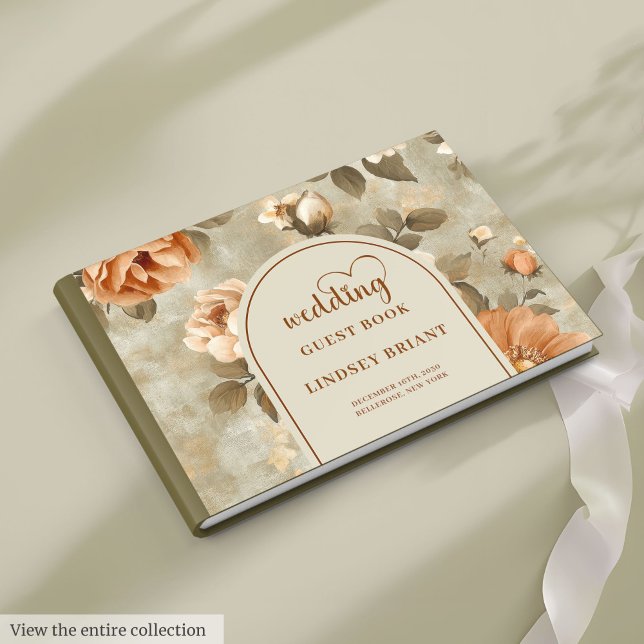 Livro De Visitas Casamento Floral Marfim Cobre Boho Atemporal (Timeless Boho Copper Ivory Sage Floral Wedding Guest Book)
