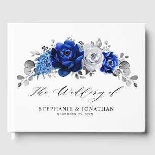 Livro De Visitas Casamento Floral Metálico Real Blue Silver